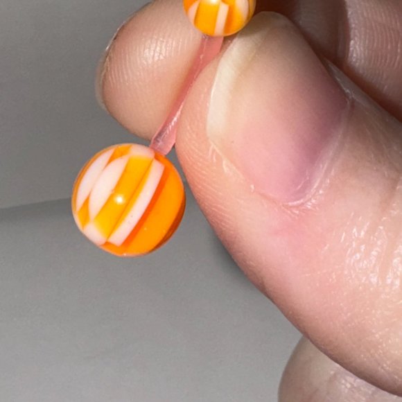 14 Gauge Orange and White Checkerboard Design Belly Ring - Picture 10 of 11
